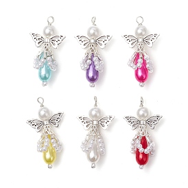 Абс пластмассовые жемчужные подвески, ангел, с медной проволокой и бусинами из сплава