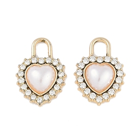 UV Plating Alloy Pendants, with Rhinestone and ABS Plastic Imitation Pearl Beads, Lead Free & Cadmium Free, Heart Lock