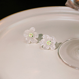 925 Silver Transparent Super Fairy Flower Earrings - Minimalist, Transparent Flower Core, Versatile.