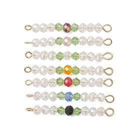 7 шт. 7 цвета гальванизированного стекла граненые рондели и биконусы с бусинами-соединителями, с 304 двойными петлями из нержавеющей стали, золотые