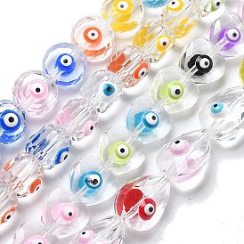 Handmade Evil Eye Lampwork Beads Strands, with Enamel, Faceted