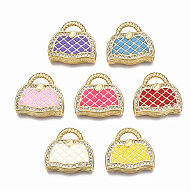 Brass Micro Pave Cubic Zirconia Enamel Pendants, Nickel Free, Bag, Real 16K Gold Plated