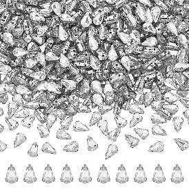 300 шт. каплевидных пришивных стразов, стекло горный хрусталь, 4 звенья с отверстиями, с оправой из нержавеющей стали, аксессуары для одежды