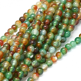 Natural Banded Agate/Striped Agate Beads Strands, Two Tone, Dyed & Heated, Round