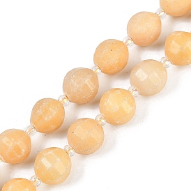 Natural Topaz Jade Beads Strands, Faceted, Lantern, with Seed Beads