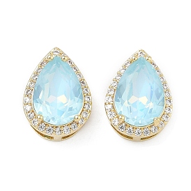 Бусина из кубического циркония в форме капли из латуни с микропаве, с стеклянного шарика, долговечный, стойки покрытие, без свинца и без кадмия