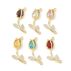 Латунные микропаве прозрачные подвески с фианитом, тюльпан, без свинца и без кадмия, долговечный, стойки покрытие, реальный 18 k позолоченный