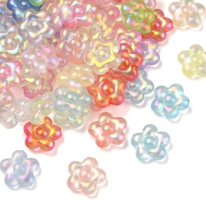 UV Plating Frosted Transparent Acrylic Beads, Iridescent, Flower