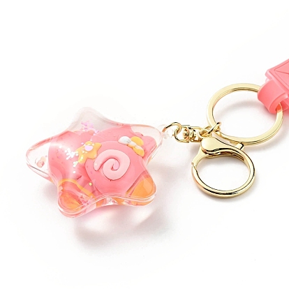 Star & Candy & Bear & Spuare Acrylic Pendant Keychain, with Light Gold Tone Alloy Lobster Claw Clasps, Iron Key Ring and PVC Plastic Tape