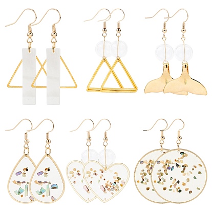 Kits de fabrication de boucles d'oreilles bricolage, Comprend des pendentifs en résine époxy et en laiton et en coquille d'eau douce, anneaux de liaison et crochets de boucles d'oreilles, perles de globe de verre