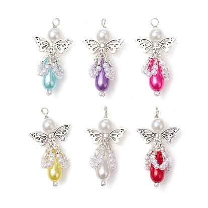 Абс пластмассовые жемчужные подвески, ангел, с медной проволокой и бусинами из сплава