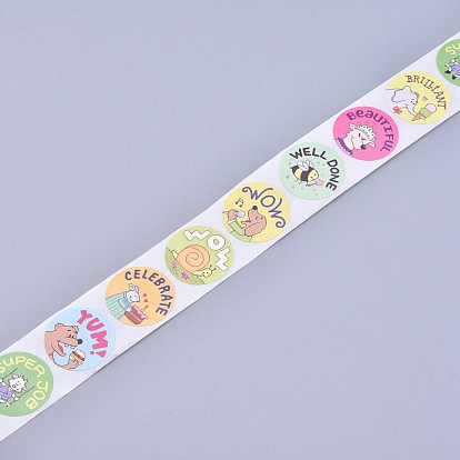 Children Cartoon Stickers, Adhesive Labels Roll Stickers, Gift Tag, for Envelopes, Party, Presents Decoration, Flat Round, Colorful