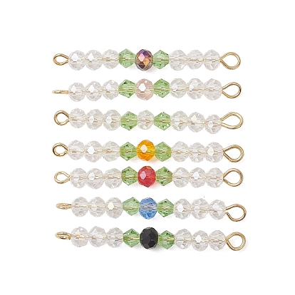 7 шт. 7 цвета гальванизированного стекла граненые рондели и биконусы с бусинами-соединителями, с 304 двойными петлями из нержавеющей стали, золотые