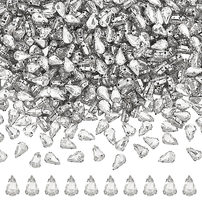 300 шт. каплевидных пришивных стразов, стекло горный хрусталь, 4 звенья с отверстиями, с оправой из нержавеющей стали, аксессуары для одежды