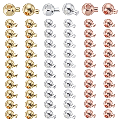 66pcs 3 couleurs perles à écraser en laiton, plaqué longue durée, ronde