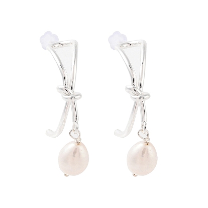 Natural Pearl Ear Studs, with Brass Findings and 925 Sterling Silver Pins, Round