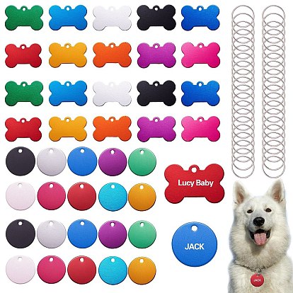 DIY Stamping Blank Pendant Keychain Making Kit, Including Bone and Flat Round Aluminium Pendants, Iron Spilt Key Rings