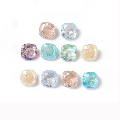 Crackle Moonlight Style Glass Rhinestone Cabochons, Pointed Back, Square