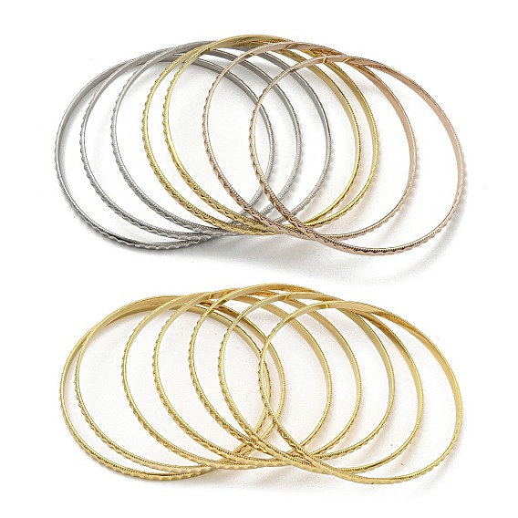 7Pcs PVD Vacuum Plating 202 Stainless Steel Bangle Sets, Stackable Textured Bangles for Women