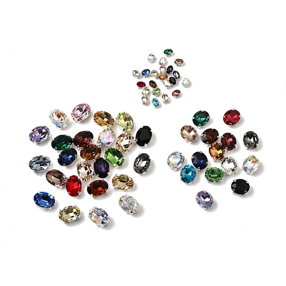 Шить на горный хрусталь, стекло горный хрусталь, овальные, с платиновыми латунными зубцами