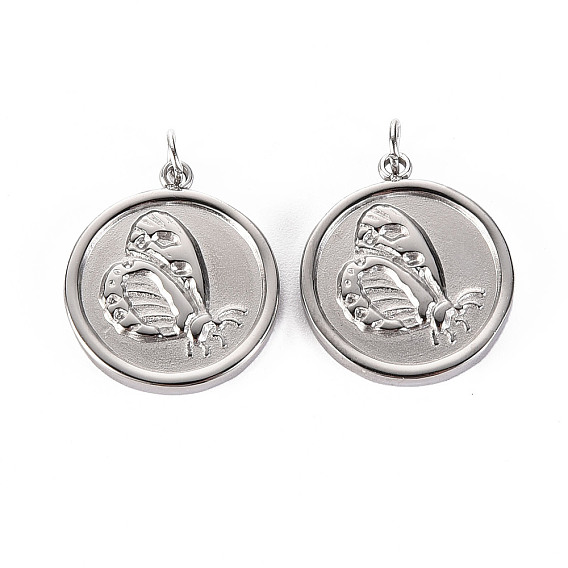 304 подвески из нержавеющей стали, с прыжковых колец, плоские круглые с бабочкой