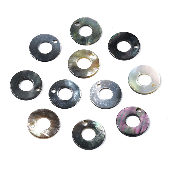 Natural Black Lip Shell Charms, Flat Round