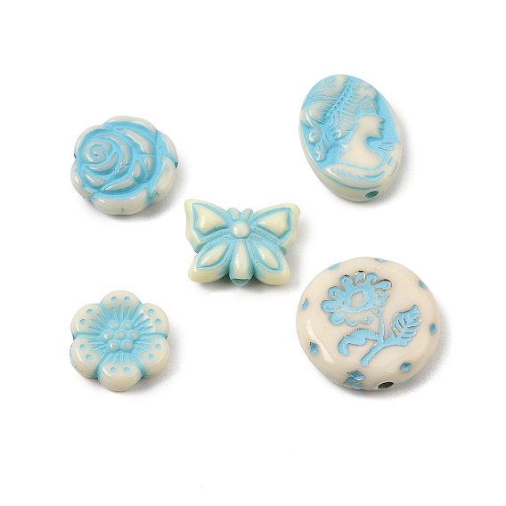 Painted Opaque Acrylic Beads, Cameo Beads, Sky Blue
