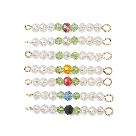 7 шт. 7 цвета гальванизированного стекла граненые рондели и биконусы с бусинами-соединителями, с 304 двойными петлями из нержавеющей стали, золотые