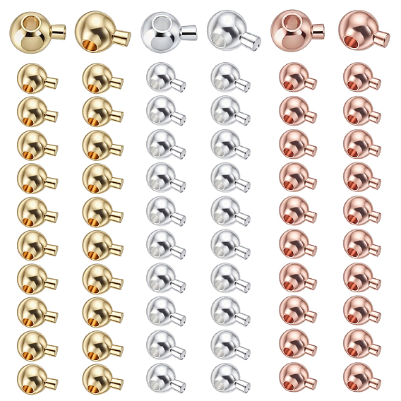 66pcs 3 couleurs perles à écraser en laiton, plaqué longue durée, ronde