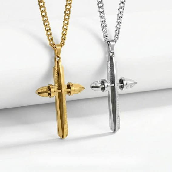 Religion Cross 201 Stainless Steel Pendant 304 Stainless Steel Twisted Chain Necklaces