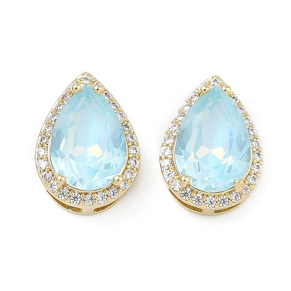 Бусина из кубического циркония в форме капли из латуни с микропаве, с стеклянного шарика, долговечный, стойки покрытие, без свинца и без кадмия