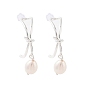 Natural Pearl Ear Studs, with Brass Findings and 925 Sterling Silver Pins, Round