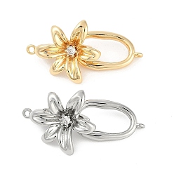 Brass Micro Pave Clear Cubic Zirconia Fold Over Clasps, Flower