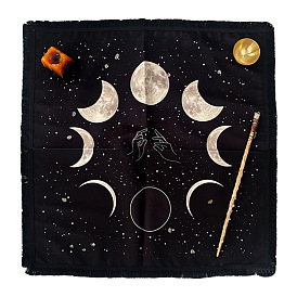Velvet Altar Mats, Starry Sky & Moon Phase Tablecloth, Tarot Card Cloth, Square