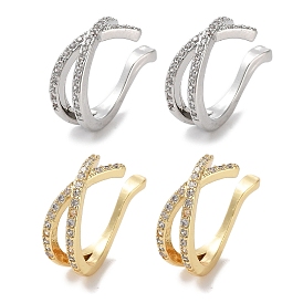 Brass Micro Pave Cubic Zirconia Cuff Earrings, Criss Cross Rings for Women, Long-Lasting Plated, Cadmium Free & Lead Free