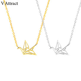 Stainless Steel Origami Crane Pendant Necklace - Minimalist Design