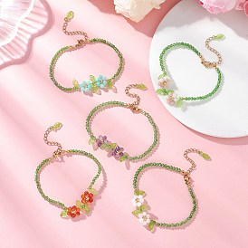 Браслеты из натуральных драгоценных камней и стеклянных бусин для женщин, цветок