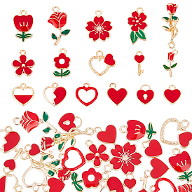 96Pcs 16 Style Alloy Enamel Pendants, Light Gold