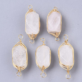 Natural Gemstone Links/Connectors, Brass Wire Wrapped Links, Faceted, Column, Golden