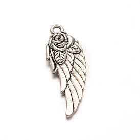 Tibetan Style Alloy Wing Pendants, Lead Free & Cadmium Free, 31x11.5x4mm, Hole: 2mm