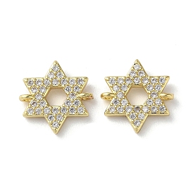 Rack Plating Brass Micro Pave Clear Cubic Zirconia Connector Charms, Star of David Links, Cadmium Free & Lead Free, Long-Lasting Plated