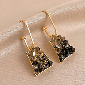 925 silver needle retro metal natural stone trapezoidal earrings women's fashion personality temperament high-end earrings