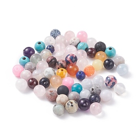 Perles de pierres précieuses mélangées naturelles et synthétiques galvanisées, ronde