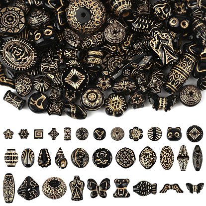 150g непрозрачные акриловые бусины, золотой металл обвитыми, чёрные