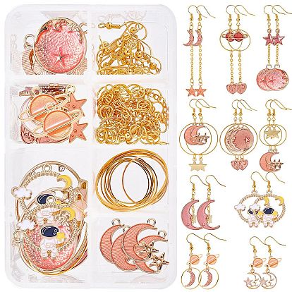 Boucles d'oreilles bricolage faisant des kits, y compris 9 pendentifs de style, Liens en alliage, Perles en verre nacré, chaînes en laiton, anneaux de liaison, anneaux de saut ouverts et crochets de boucles d'oreilles, mélange en forme