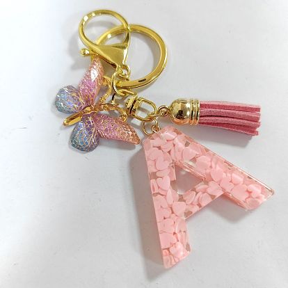 Llavero de resina epoxi, Con llaveros de aleación y colgantes de borlas., mariposa, rosa
