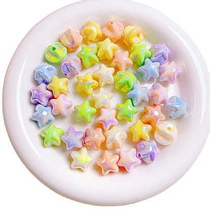 UV Plating Plastic Beads, Iridescent Star
