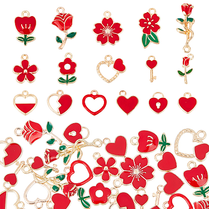 96Pcs 16 Style Alloy Enamel Pendants, Light Gold