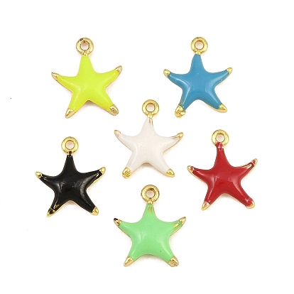 Brass Enamel Pendants, Starfish Charms, Rack Plating, Long-Lasting Plated, Lead Free & Cadmium Free, Real 18K Gold Plated