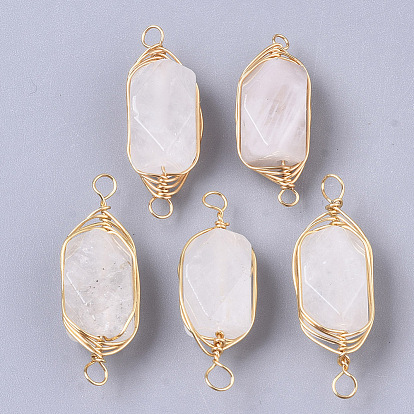 Natural Gemstone Links/Connectors, Brass Wire Wrapped Links, Faceted, Column, Golden